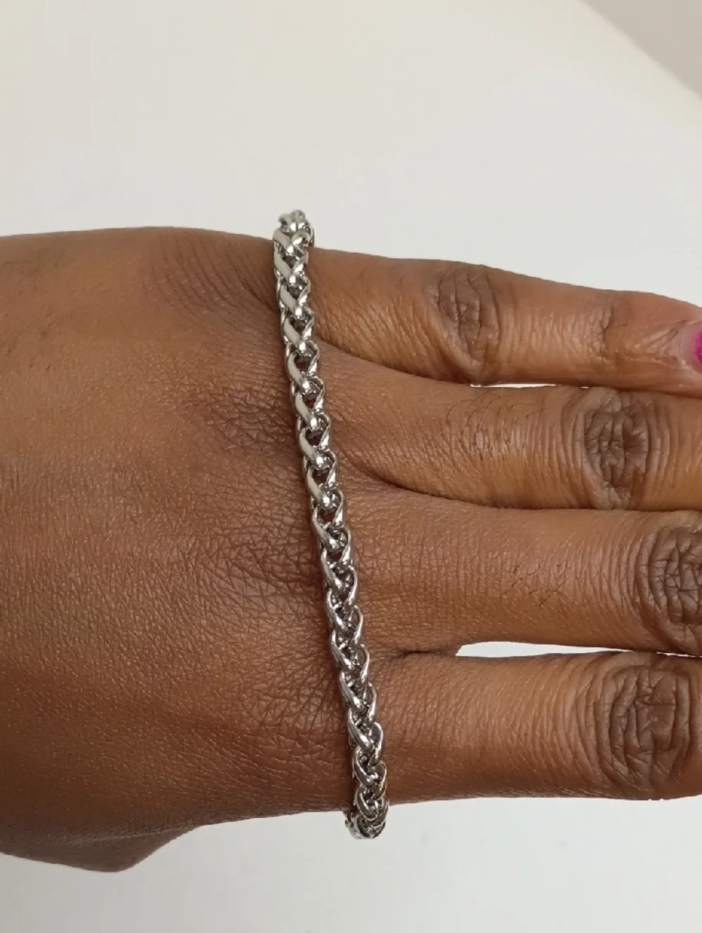 Braided Chain Bracelet Silver Tone Rope Link Hook Clasp Detail